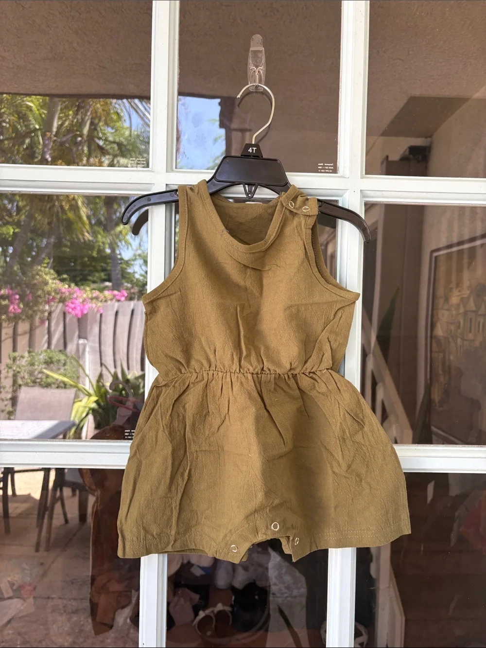 Toddler Olive One-Piece Bodysuit Dress with Snap Closures